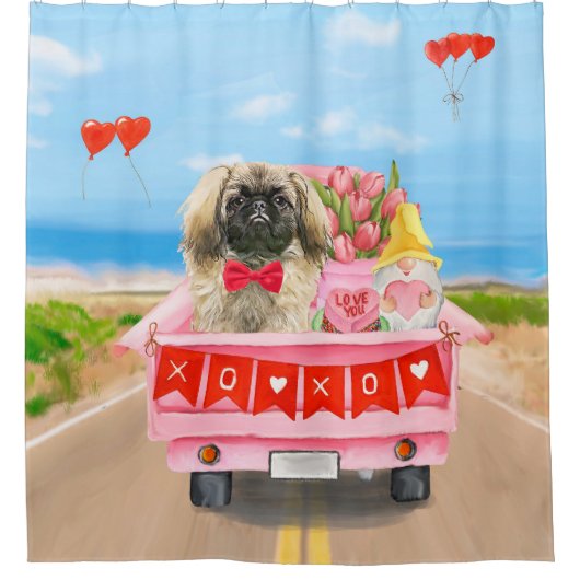 Pekingese Dog Valentine's Day Truck Throw Duschvorhang (Vorderseite)