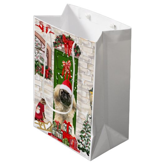 Pekingese Dog Weihnachtsgeschenk Tasche Mittlere Geschenktüte (Vorderseite Schrägansicht)