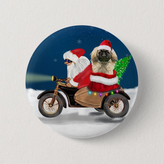 Pekingese Dog Weihnachtsmann Button (Vorderseite)