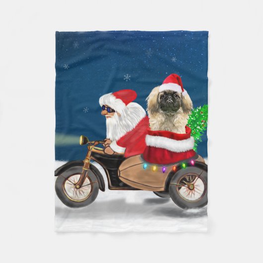 Pekingese Dog Weihnachtsmann Fleecedecke (Vorderseite)
