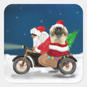 Pekingese Dog Weihnachtsmann Quadratischer Aufkleber