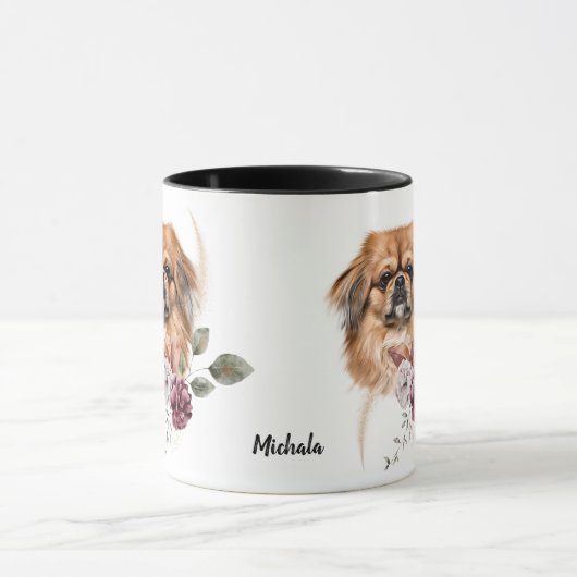 Pekingese Dog Winter Bouquet Tasse (Zentrum)