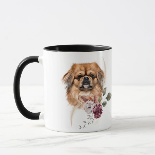 Pekingese Dog Winter Bouquet Tasse (Links)