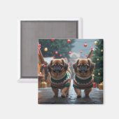 Pekingese Dogs Christmas Snow Holiday Magnet (Vorderseite/Rückseite)