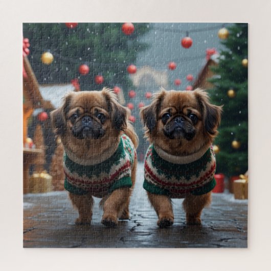 Pekingese Dogs Christmas Snow Holiday Puzzle (Vertikal)