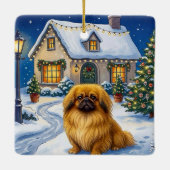 Pekingese Ferien  Keramikornament (Rückseite)