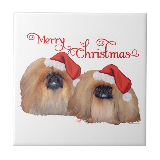 Pekingese Frohe Weihnachten Fliese (Vorderseite)