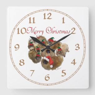 Pekingese Group Christmas Quadratische Wanduhr