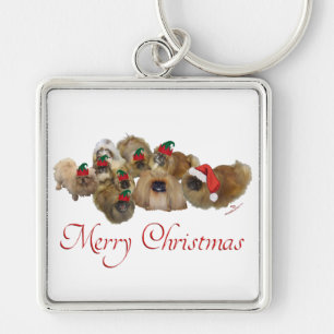 Pekingese-Gruppe Weihnachten Schlüsselanhänger