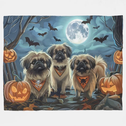 Pekingese Halloween Spooky Fleecedecke (Vorderseite (Horizontal))