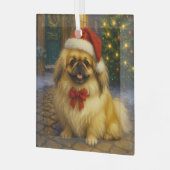 Pekingese Holiday  Ornament Aus Glas (Vorderseite links)