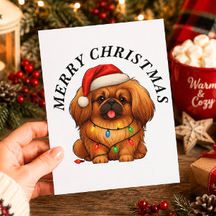 Pekingese Hund Frohe Weihnachten Santa Hut