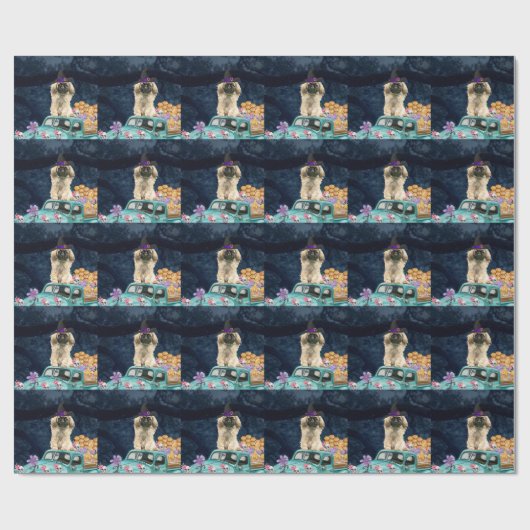 Pekingese Hund Halloween LKW Beängstigende Nacht Geschenkpapier (Flach)