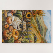 Pekingese Hund Herbsternte Erntedank Puzzle (Horizontal)