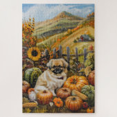 Pekingese Hund Herbsternte Erntedank Puzzle (Vertikal)