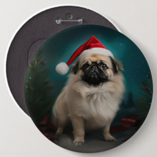 Pekingese Hund im Schnee Weihnachten Button