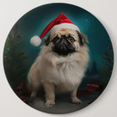 Pekingese Hund im Schnee Weihnachten Button (Vorderseite)