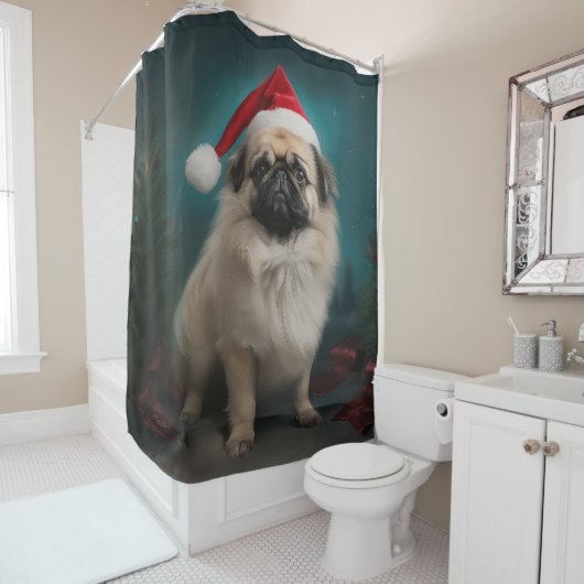 Pekingese Hund im Schnee Weihnachten Duschvorhang (Beispiel)