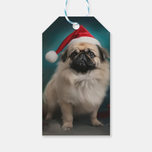 Pekingese Hund im Schnee Weihnachten Geschenkanhänger (Vorderseite)