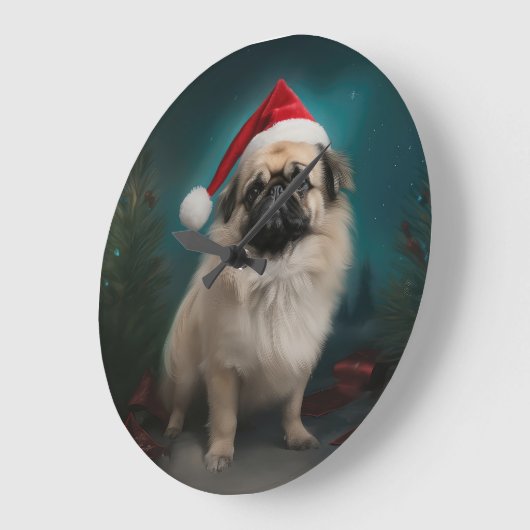 Pekingese Hund im Schnee Weihnachten Große Wanduhr (Winkel)