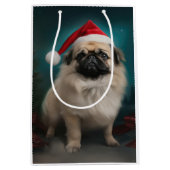 Pekingese Hund im Schnee Weihnachten Mittlere Geschenktüte (Vorderseite)