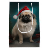 Pekingese Hund im Schnee Weihnachten Mittlere Geschenktüte (Rückseite)