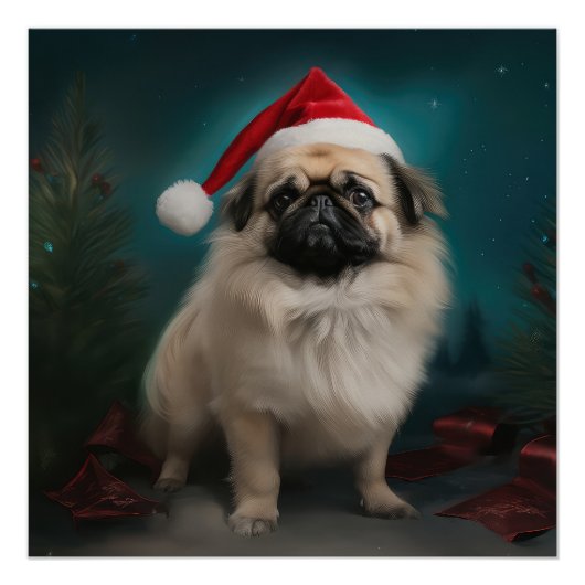 Pekingese Hund im Schnee Weihnachten Poster (Vorderseite)