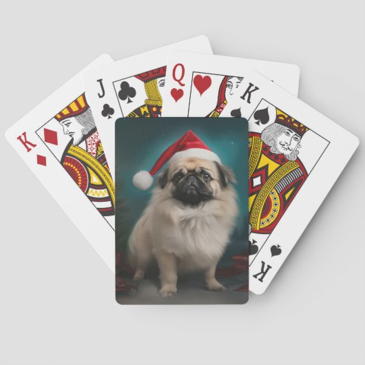 Pekingese Hund im Schnee Weihnachten Spielkarten (Rückseite)