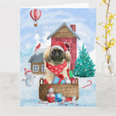Pekingese Hund im Schnee Weihnachtshaus Karte (Gelbe Blume)