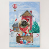Pekingese Hund im Schnee Weihnachtshaus Puzzle (Vertikal)