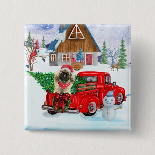 Pekingese Hund in der Weihnachtslieferung LKW Schn Button (Vorderseite)