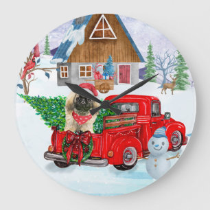 Pekingese Hund in der Weihnachtslieferung LKW Schn Große Wanduhr