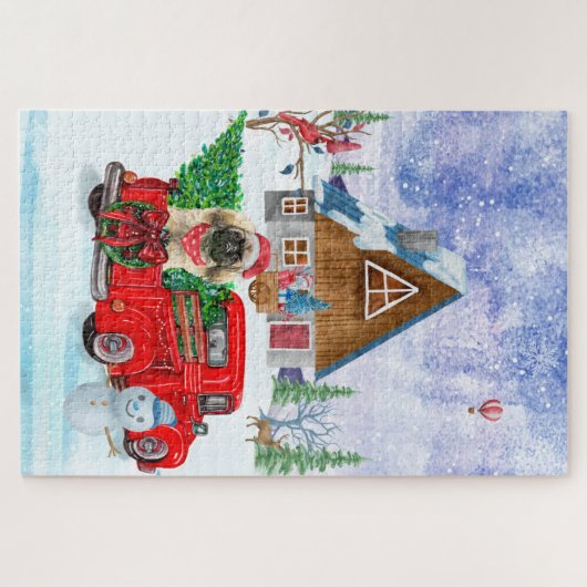 Pekingese Hund in der Weihnachtslieferung LKW Schn Puzzle (Horizontal)