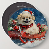Pekingese Hund in Sledge Lass es Schnee Weihnachte Button (Vorne & Hinten)