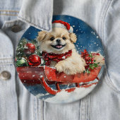 Pekingese Hund in Sledge Lass es Schnee Weihnachte Button (Beispiel)