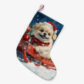 Pekingese Hund in Sledge Lass es Schnee Weihnachte Kleiner Weihnachtsstrumpf (Vorderansicht (hängend))