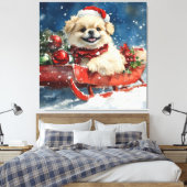 Pekingese Hund in Sledge Lass es Schnee Weihnachte Leinwanddruck (Insitu (Schlafzimmer))