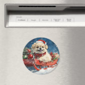 Pekingese Hund in Sledge Lass es Schnee Weihnachte Magnet (In Situ (Geschirrspüler))
