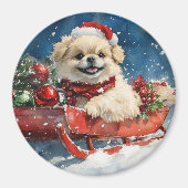 Pekingese Hund in Sledge Lass es Schnee Weihnachte Magnet (Vorne)