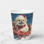 Pekingese Hund in Sledge Lass es Schnee Weihnachte Pappbecher (Rückseite)