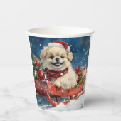 Pekingese Hund in Sledge Lass es Schnee Weihnachte Pappbecher (Vorderseite)