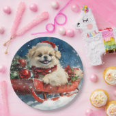 Pekingese Hund in Sledge Lass es Schnee Weihnachte Pappteller (Party)
