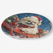 Pekingese Hund in Sledge Lass es Schnee Weihnachte Pappteller (Schrägansicht)