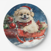 Pekingese Hund in Sledge Lass es Schnee Weihnachte Pappteller (Vorderseite)