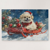 Pekingese Hund in Sledge Lass es Schnee Weihnachte Puzzle (Horizontal)