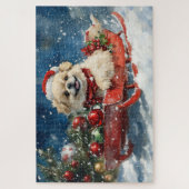 Pekingese Hund in Sledge Lass es Schnee Weihnachte Puzzle (Vertikal)