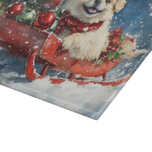 Pekingese Hund in Sledge Lass es Schnee Weihnachte Schneidebrett (Ecke)