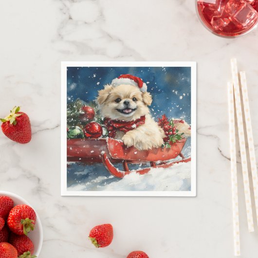 Pekingese Hund in Sledge Lass es Schnee Weihnachte Serviette (Beispiel)