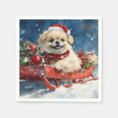Pekingese Hund in Sledge Lass es Schnee Weihnachte Serviette (Vorderseite)