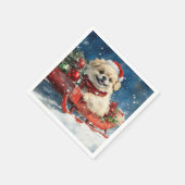 Pekingese Hund in Sledge Lass es Schnee Weihnachte Serviette (Ecke)